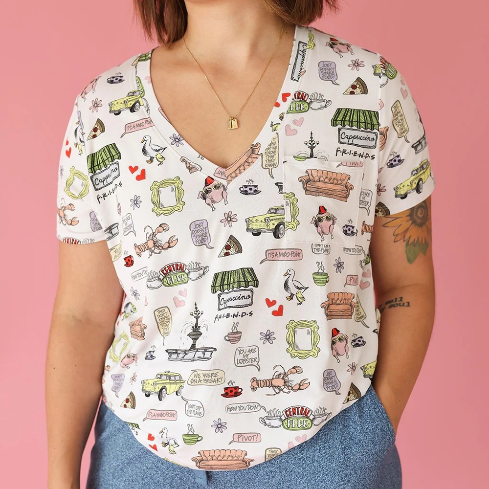 Posh Peanut ‘Friends’ Women’s Vneck Tee Size Medium and Large